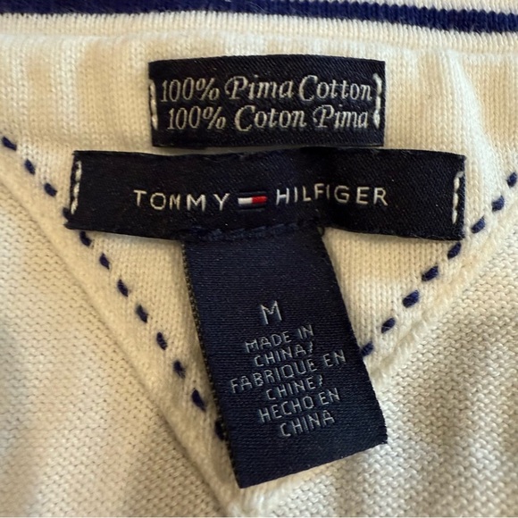 Tommy Hilfiger Argyle Sweater Yellow and White V-Neck Women's Size M - Picture 7 of 7